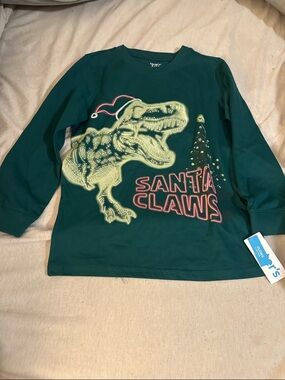 Carter's Dark Green 'Santa Claws' Dino Long-Sleeve Tee